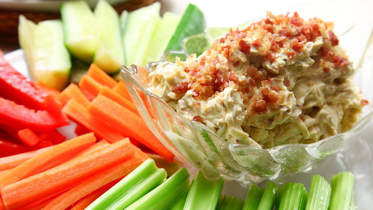 Image of French Onion Bacon Dip with vegetables