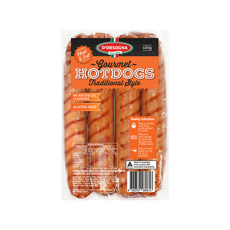 Gourmet Hotdogs Traditional style 400g – D'Orsogna