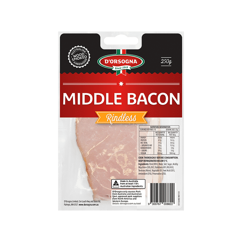 Middle Bacon Rindless 250g – D'Orsogna