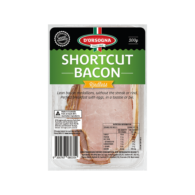 Shortcut Bacon Rindless 200g