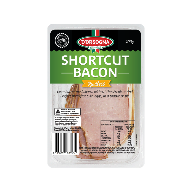 Shortcut Bacon Rindless 200g