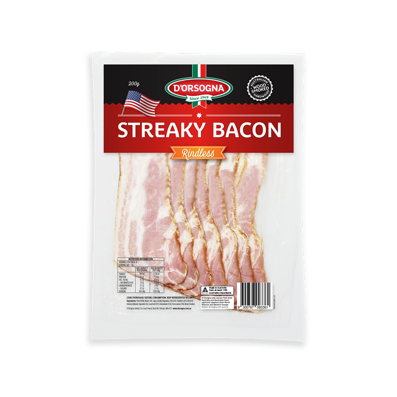 Streaky Bacon Rindless 200g – D’Orsogna