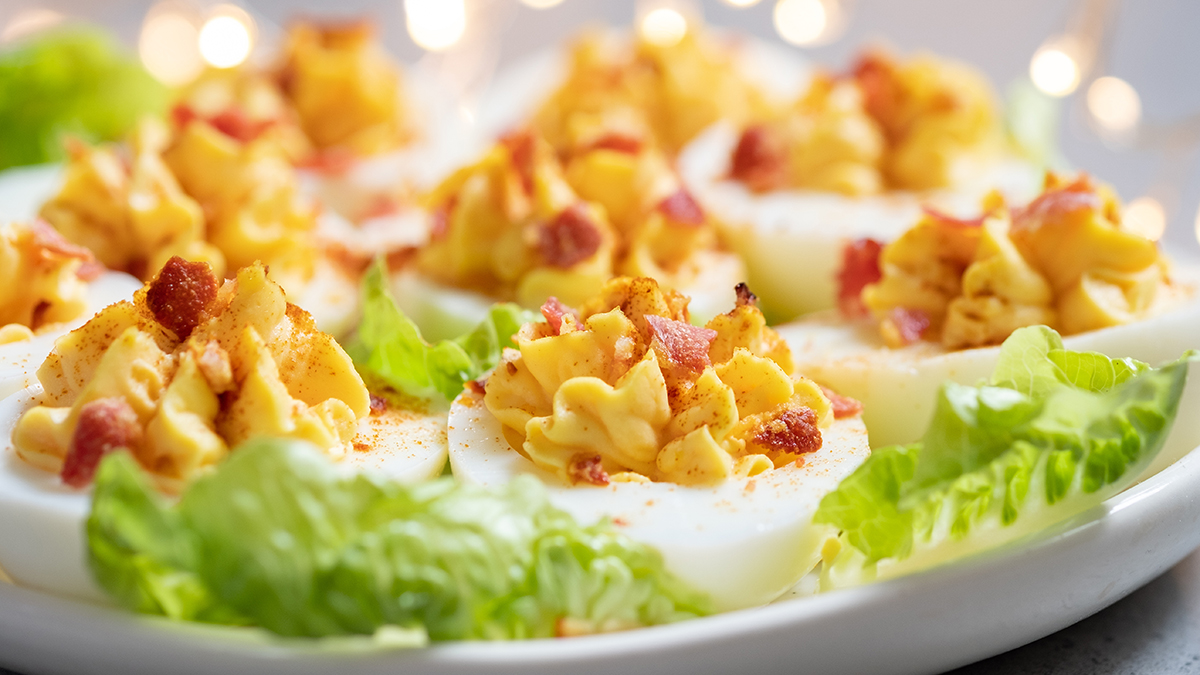 Devilled Eggs with Candied Bacon