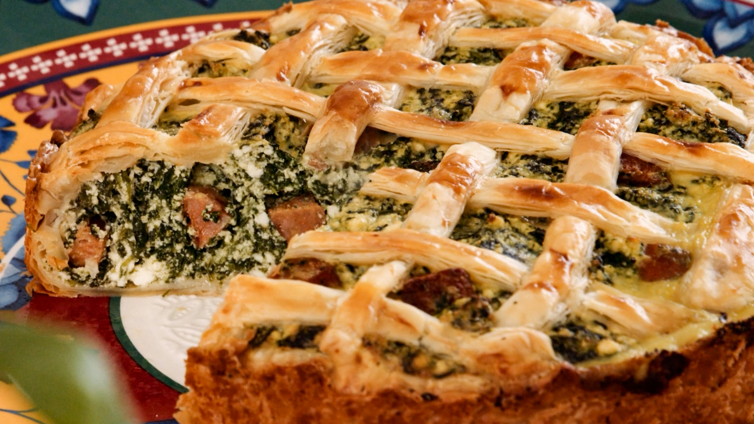 Image of flaky Spinach, Ricotta & Chorizo Pie