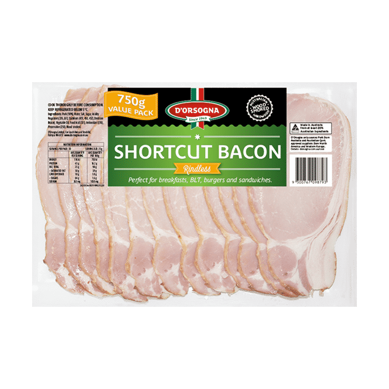 Shortcut Bacon Rindless 750g